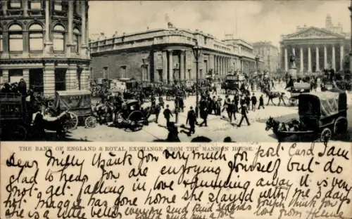 Ak London City England, Bank of England, Royal Exchange, Mansion House