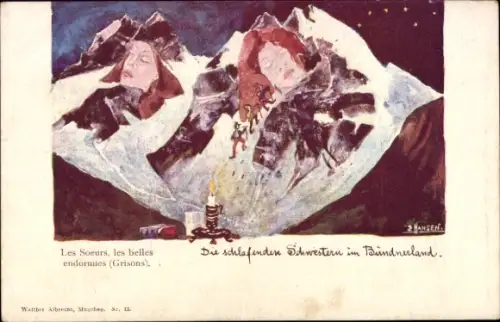 Künstler Ak Emil Hansen, Emil Nolde, Die schlafenden Schwestern im Bündnerland, Berggesichter