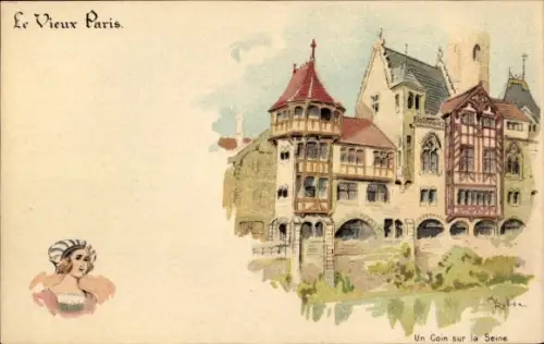 Künstler Litho Robida, Albert, Le Vieux Paris, Un Coin sur la Seine