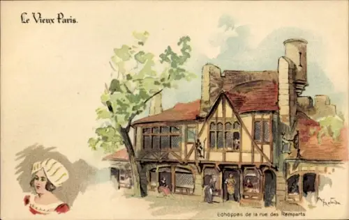 Künstler Litho Robida, Albert, Paris, Rue des Remparts