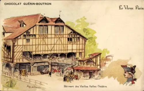 Künstler Litho Robida, Albert, Paris, Batiment des Vieilles Halles, Theatre, Chocolat Guérin Boutron