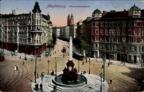 Ak Magdeburg Elbe, Hasselbachplatz, Denkmal