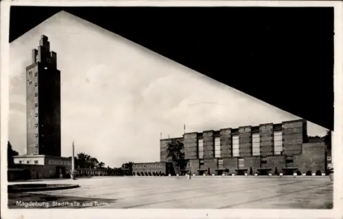 Ak Magdeburg an der Elbe,  Stadthalle, Turm