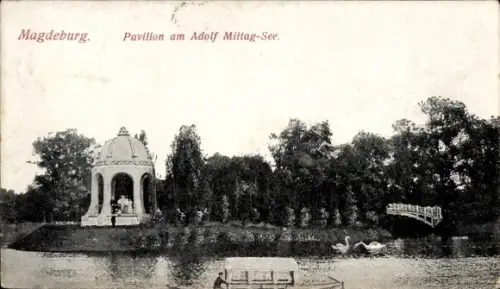Ak Magdeburg an der Elbe, Pavillon am Adolf Mittag See