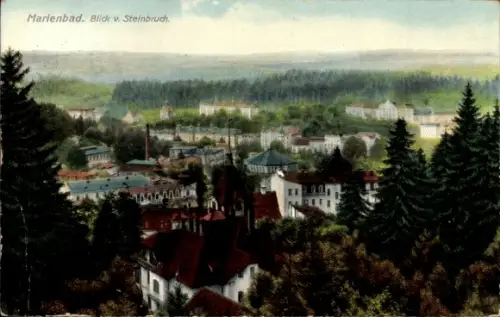 Ak Mariánské Lázně Marienbad Region Karlsbad, Gesamtansicht, Blick vom Steinbruch