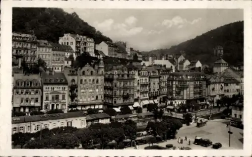 Ak Karlovy Vary Karlsbad Stadt, Weltbad Karlsbad, Alte Wiese, Atlantic-Palast