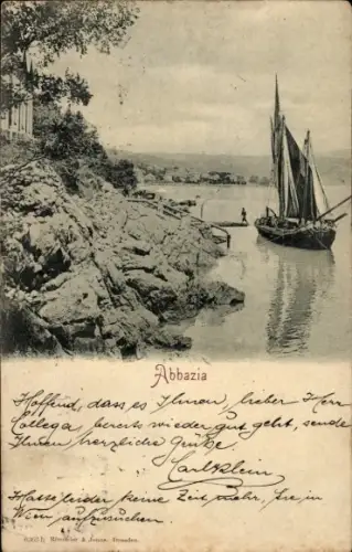 Ak Opatija Abbazia Kroatien, Uferpartie, Segelboot