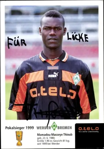 Autogrammkarte Fußballer Mamadou Masseye Thioub, Werder Bremen, Autogramm