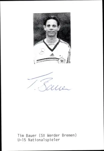 Autogramm Fußballer Tim Bauer, Werder Bremen, Portrait
