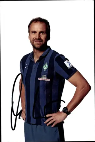 Foto Trainer Fritz Langner, Werder Bremen, Autogramm