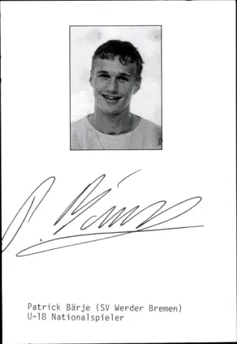 Autogrammkarte Fußballer Patrick Bärje, Werder Bremen, Autogramm