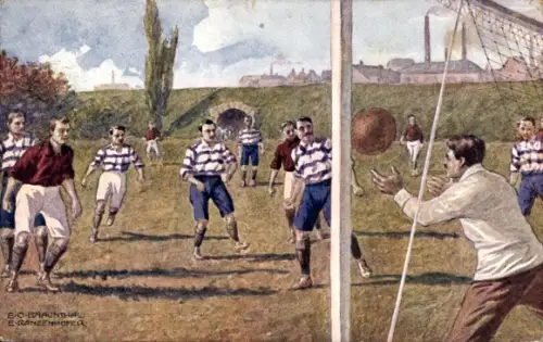 Künstler Ak Fußballspiel, Torwart fängt Ball, BKWI 459 6