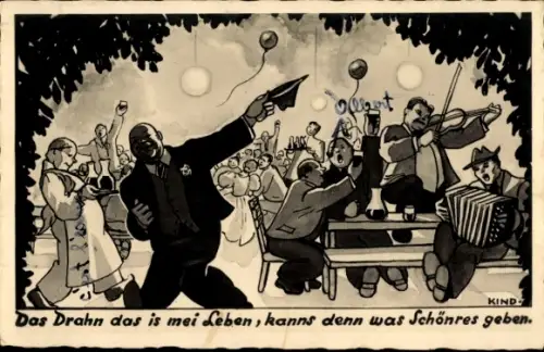 Künstler Ak Kind, Restaurant, Fest, Das Drahn das is mei Leben, kanns denn was Schönres geben...
