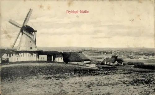 Ak Dybbøl Düppel Dänemark, Panorama, Windmühle