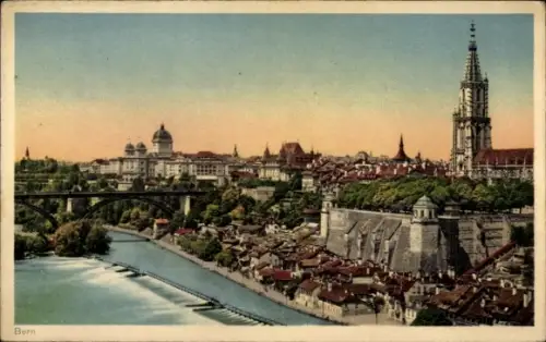 Ak Bern Stadt Schweiz,  Berner Münster, Bundeshaus, Aare, Altstadt
