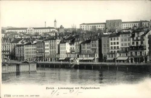 Ak Zürich Stadt Schweiz, Grünwald,  Limmatquai, Polytechnikum