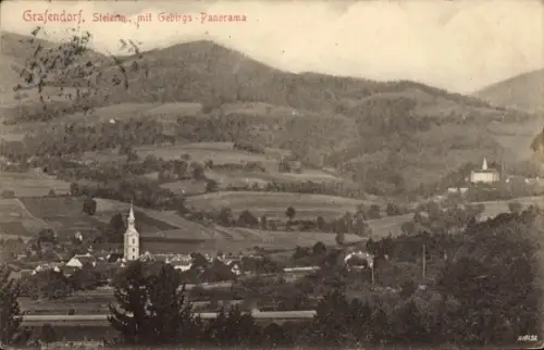 Ak Grafendorf Steiermark, Gesamtansicht, Gebirgs-Panorama