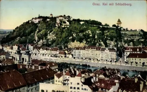 Ak Graz Steiermark, Kai mit Schlossberg