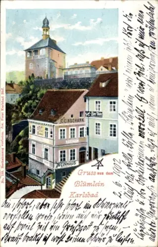 Ak Karlovy Vary Karlsbad Stadt, Weinhaus, Deinschank, Blümlein,  Jos. Forst (No. 138)
