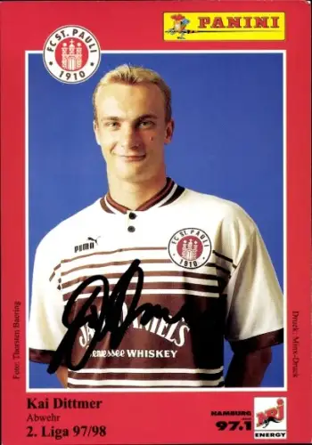 Sammelkarte Fußballer Kai Dittmer, FC St. Pauli, Autogramm, Panini