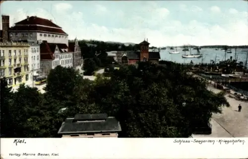Ak Kiel,  Schloss, Seegarten, Kriegshafen, Marine Bazar
