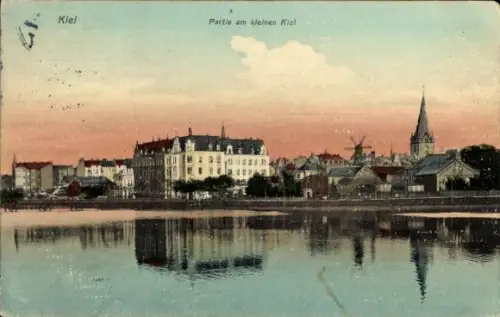 Ak Kiel,  Partie am kleinen  Kirchturm, Windmühle, Uferpromenade