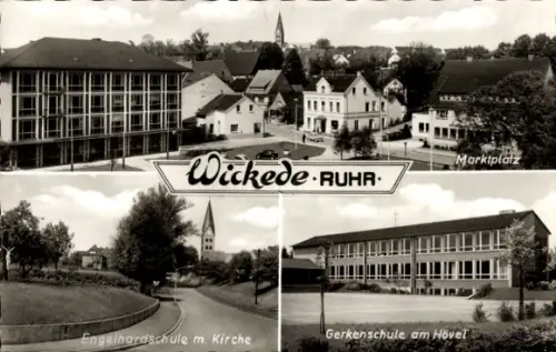 Ak Wickede an der Ruhr, Marktplatz, Gerkenschule am Hövel, Engelhardschule mit Kirche