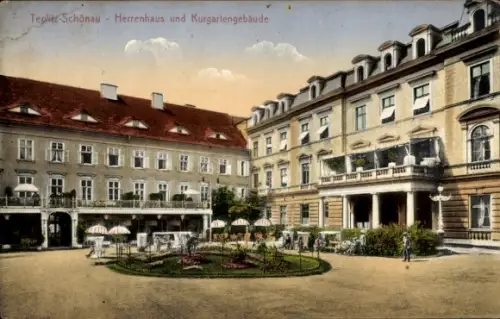 Ak Teplice Šanov Teplitz Schönau Region Aussig, Herrenhaus und Kurgartengebäude