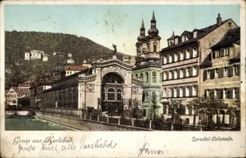 Ak Karlovy Vary Karlsbad Stadt,  Sprudel-Colonade, Pansi