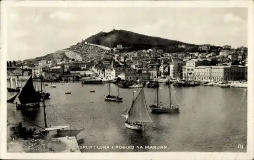 Ak Split Kroatien, Panorama, Luka i pogled na Marjan