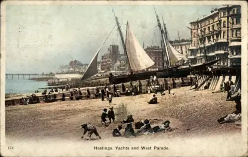 Ak Hastings East Sussex England,  Yachts, West Parade