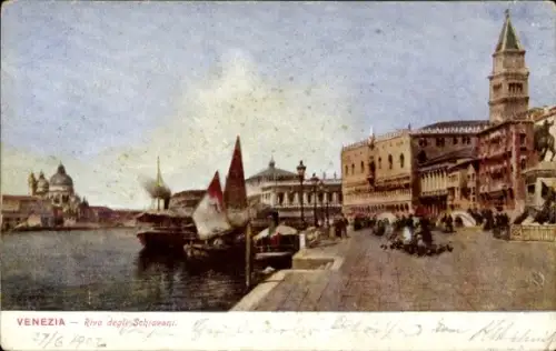 Ak Venezia Venedig Veneto,  Riva degli Schiavoni, Dogenpalast, Campanile San Marco, Santa Maria d