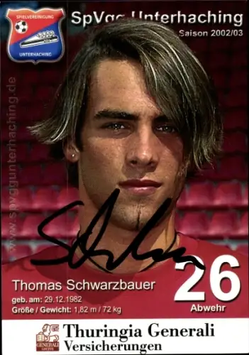 Autogrammkarte Fußballer Thomas Schwarzbauer, SpVgg Unterhaching, Autogramm