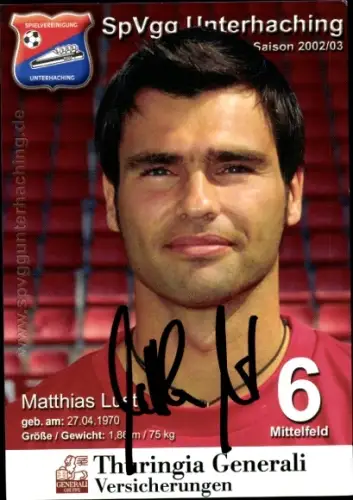 Autogrammkarte Fußballer Matthias Lust, SpVgg Unterhaching, Autogramm
