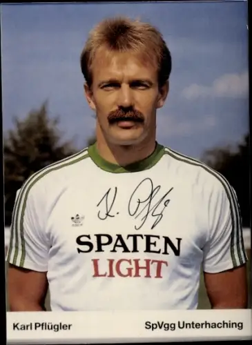 Autogrammkarte Fußballer Karl Pflügler, SpVgg Unterhaching, Autogramm