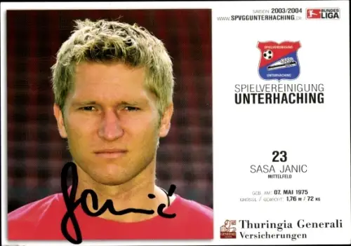Autogrammkarte Fußballer Sasa Janic, SpVgg Unterhaching, Autogramm