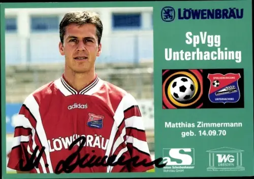 Autogrammkarte Fußballer Matthias Zimmermann, SpVgg Unterhaching, Autogramm