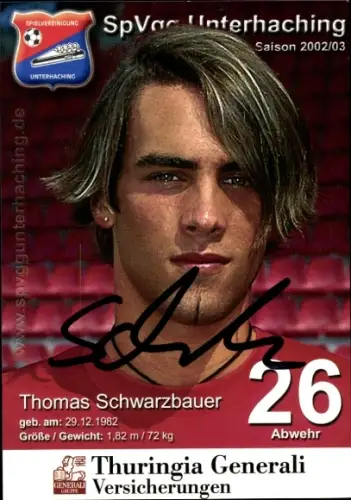 Autogrammkarte Fußballer Thomas Schwarzbauer, SpVgg Unterhaching, Autogramm