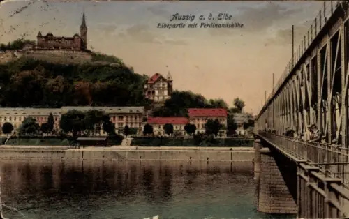 Ak Ústí nad Labem Aussig an der Elbe, Elbepartie mit Ferdinandshöhe