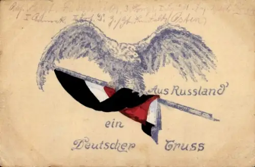 Ak Fahne, Adler, Deutscher Gruß aus Russland