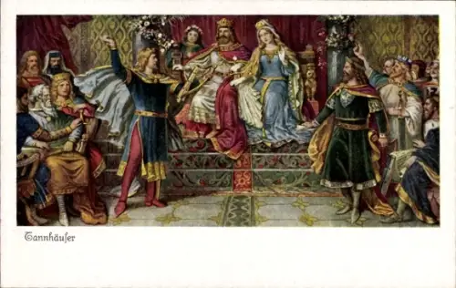 Künstler Ak Tannhäuser, Dichter, Minnesänger, König auf dem Thron, Oper von Richard Wagner