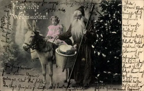 Ak Glückwunsch Weihnachten, Weihnachtsmann, Kind, Esel