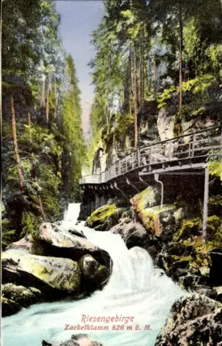 Ak Szklarska Poręba Schreiberhau Riesengebirge Schlesien, Zackelklamm, Zackelfall, Riesengebirge,
