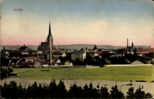 Ak Plzeň Pilsen Stadt, Gesamtansicht