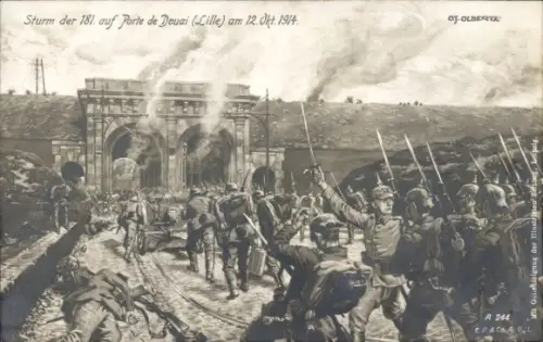 Künstler Ak Lille Nord, Sturm der 181. auf Porte de Douai, 1914
