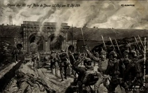 Künstler Ak Lille Nord, Sturm der 181. auf Porte de Douai, 1914