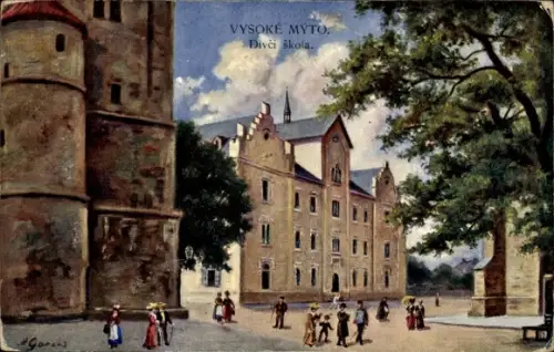 Künstler Ak Vysoké Mýto Hohenmaut Hohenmauth Region Pardubice, Divči škola