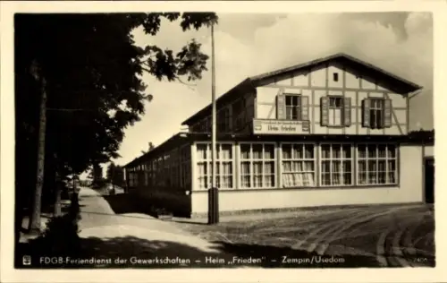 Ak Ostseebad Zempin auf Usedom, FDGB Feriendienst der Gewerkschaften Heim Frieden