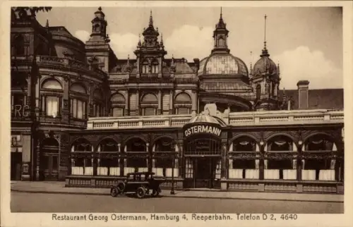 Ak Hamburg St. Pauli, Reeperbahn, Restaurant Georg Ostermann, Straßenansicht, Auto