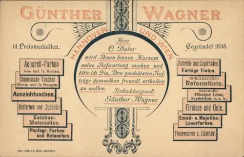 Ganzsachen Ak Hannover, Werbung Günther Wagner, Fabriken